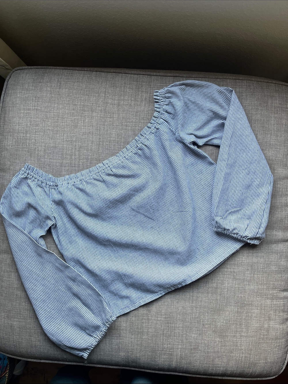 Brandy Melville Off the Shoulder Blue Striped Cropped Top 100% Cotton